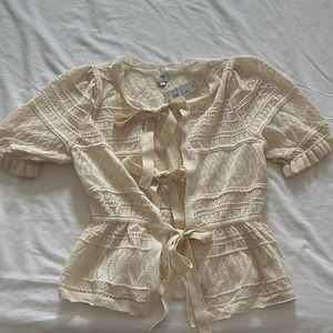 River Island NWT Cream Knitted Tie Front Tee